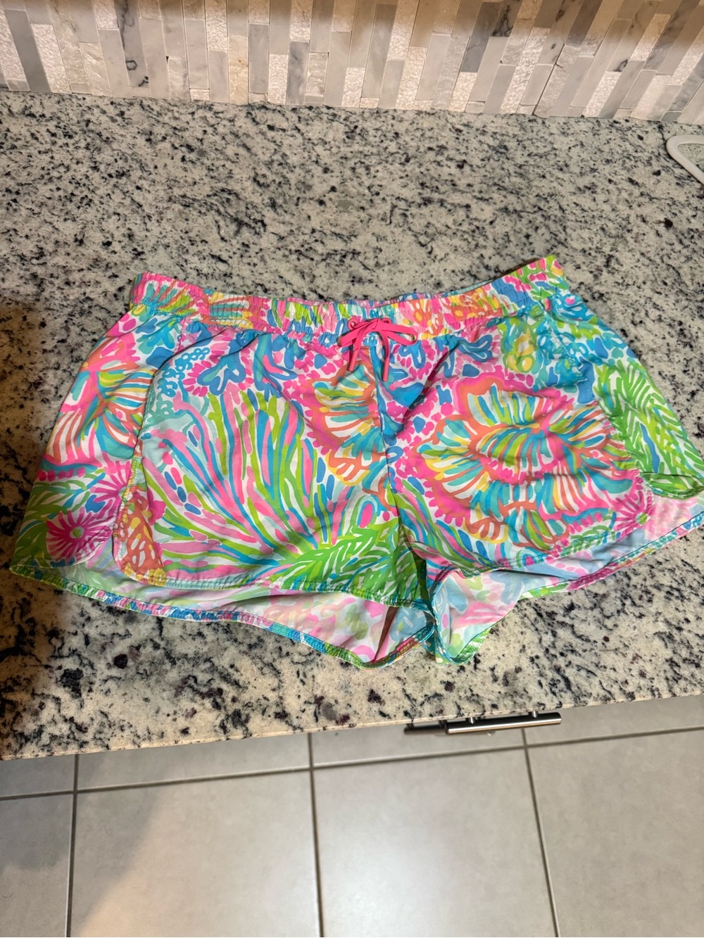 Lilly Pulitzer Pink Multi Tropical Drawstring Luxletic Shorts